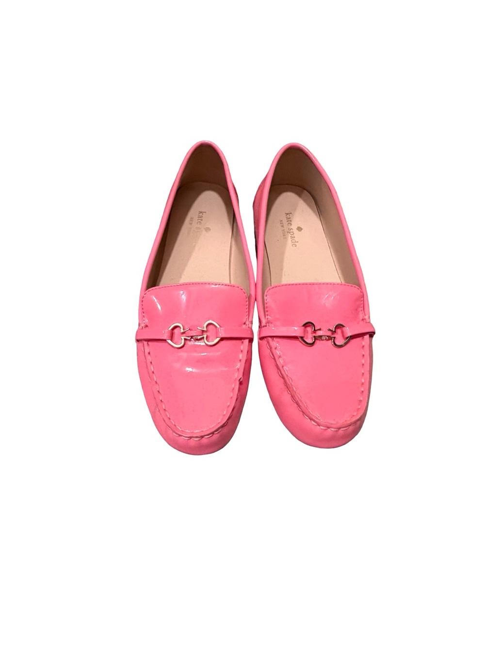 kate spade Pink Patent Leather Loafers with Metal Bit